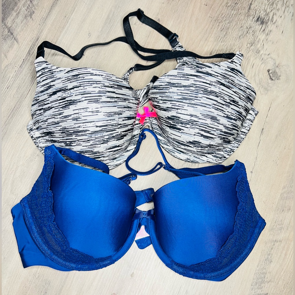 Victoria Secret Lot of 2 Women’s Push Up Bras Black and Blue 36B - Picture 3 of 14
